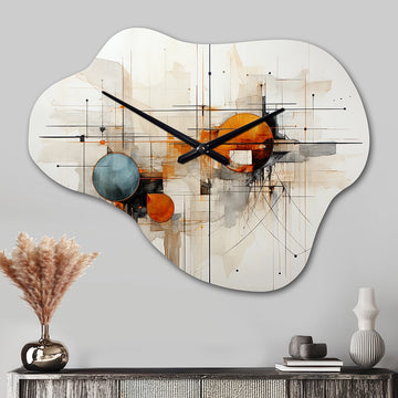Teal Orange Line Art Conceptual Abstracts I - Asymmetric Metal Wall Clock